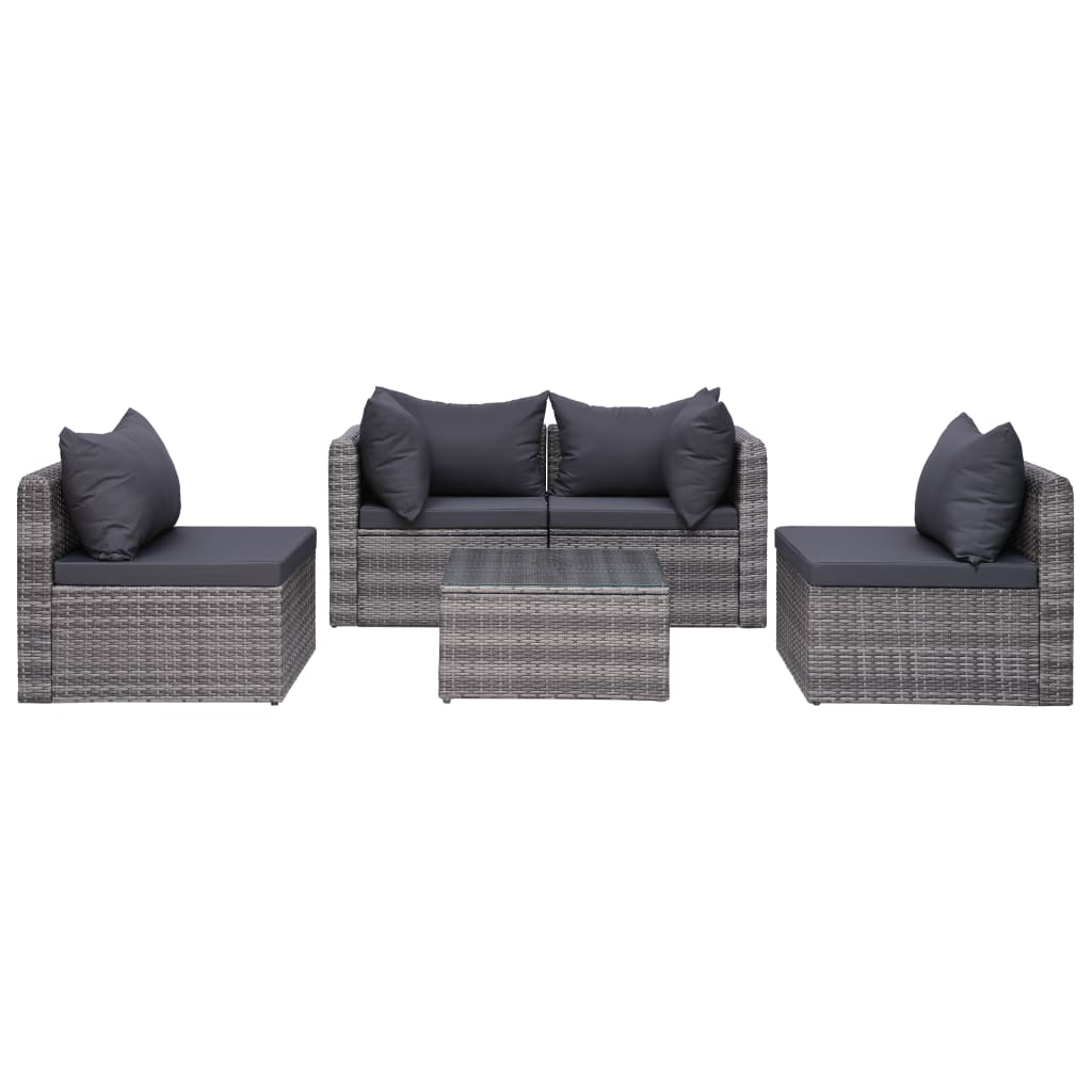Salon de jardin 9 pcs avec coussins Résine tressée Gris