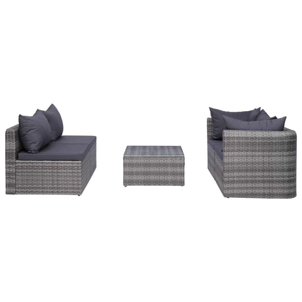 Salon de jardin 9 pcs avec coussins Résine tressée Gris