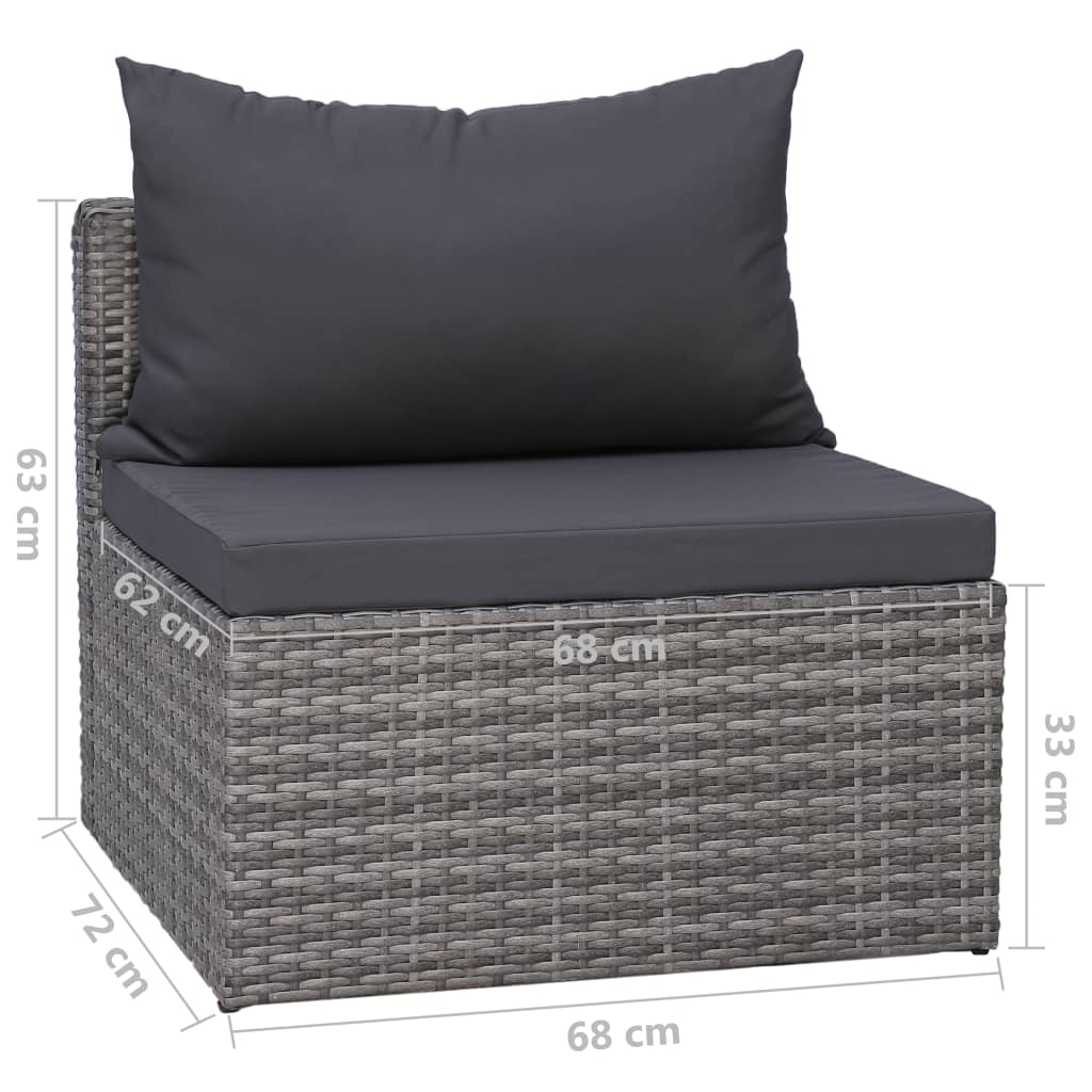Salon de jardin 9 pcs avec coussins Résine tressée Gris