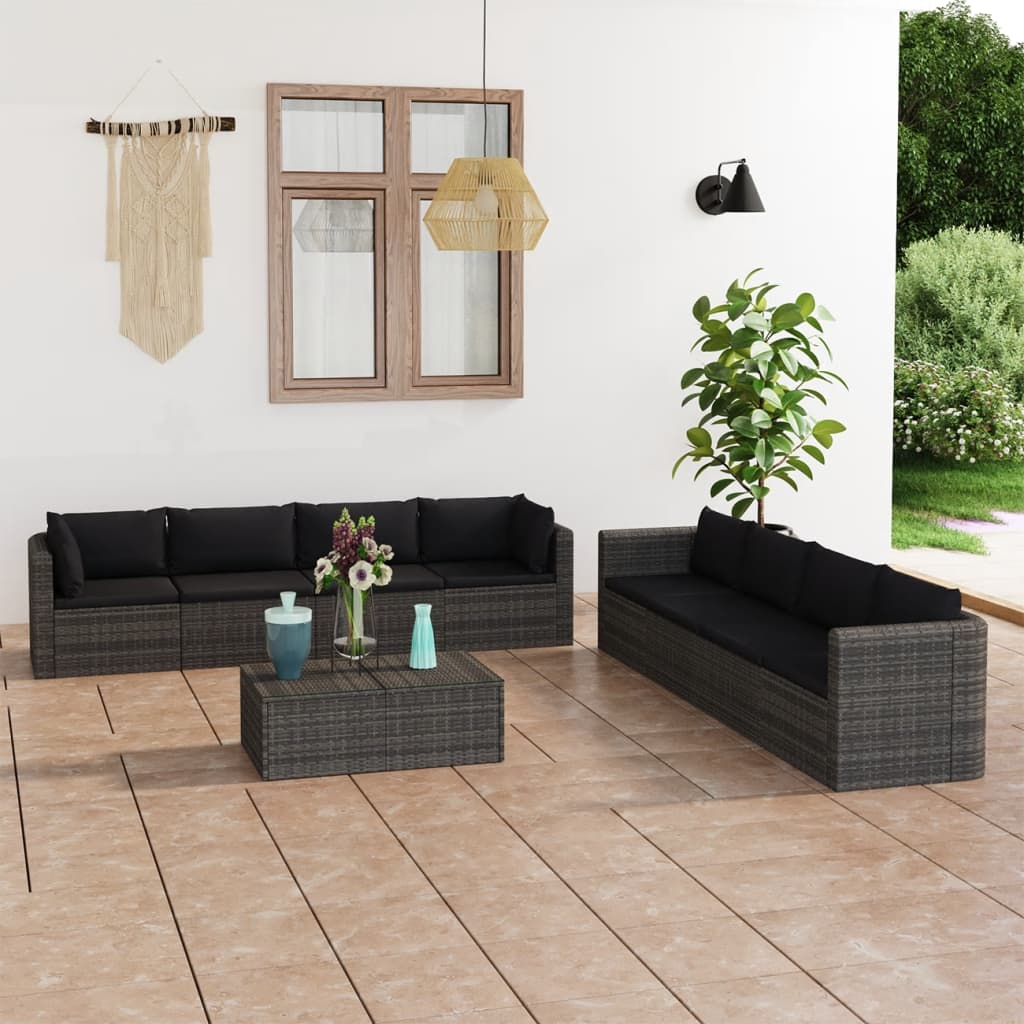 Salon de jardin 9 pcs avec coussins Résine tressée Gris