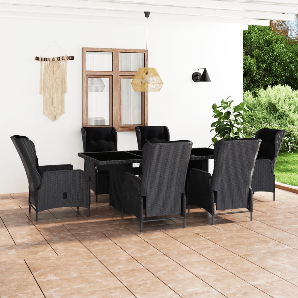 Mobilier à dîner 7 pcs avec coussins Résine tressée Gris foncé