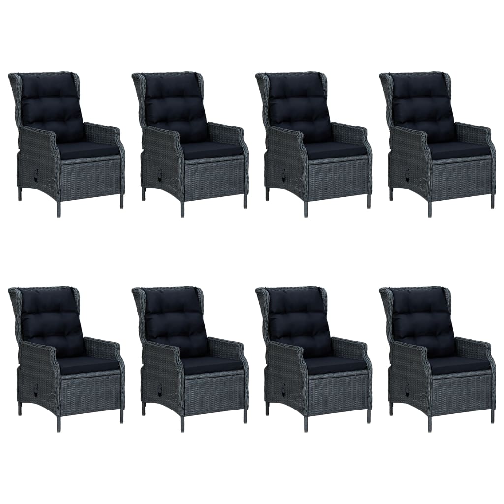 Mobilier à dîner 9 pcs avec coussins Résine tressée Gris foncé