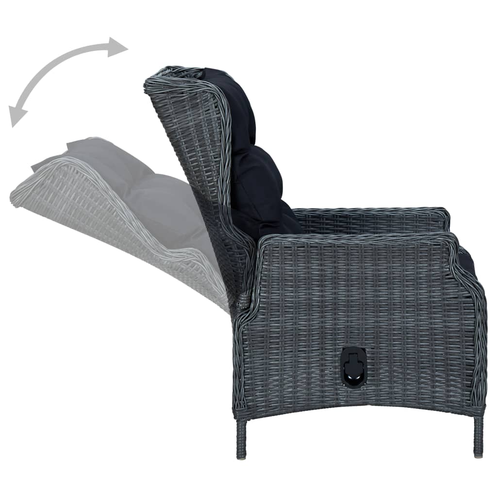 Mobilier à dîner 9 pcs avec coussins Résine tressée Gris foncé