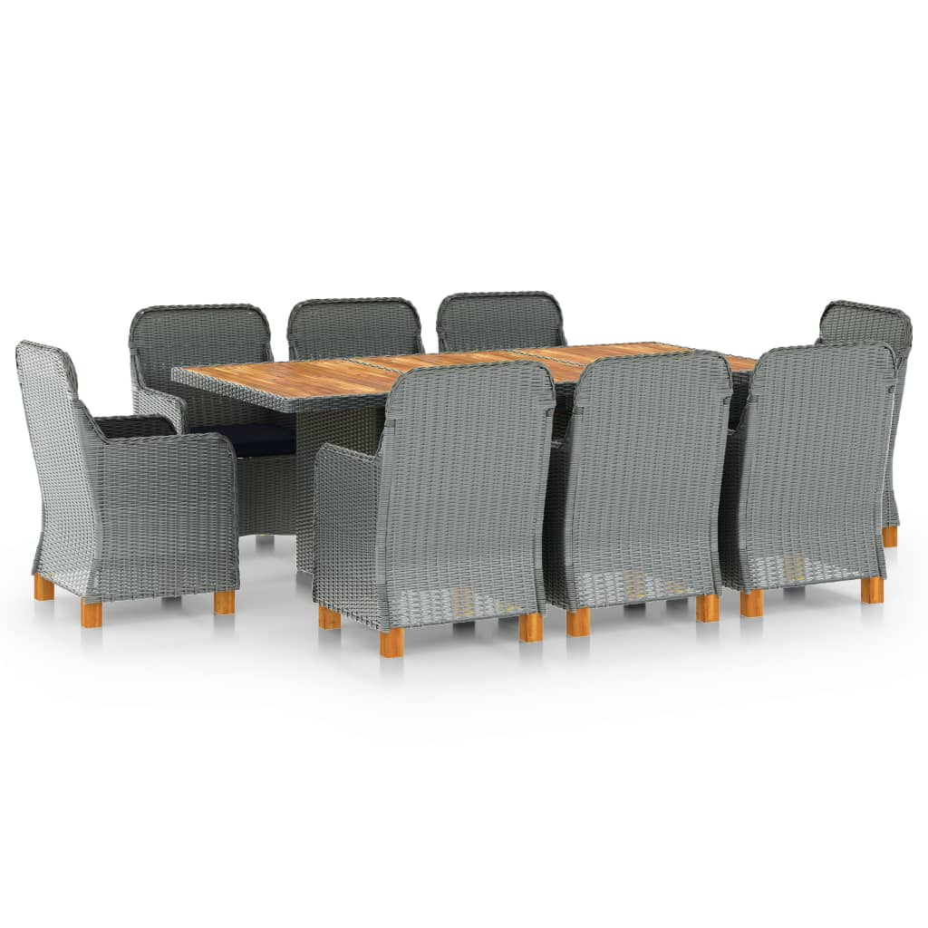 Mobilier à dîner 9 pcs avec coussins Résine tressée Gris clair