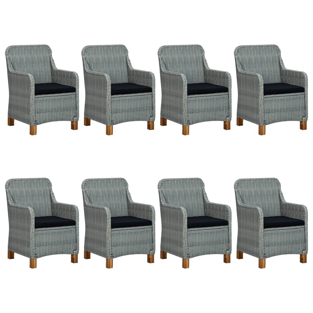 Mobilier à dîner 9 pcs avec coussins Résine tressée Gris clair