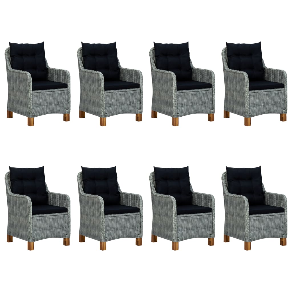 Mobilier à dîner 9 pcs avec coussins Résine tressée Gris clair