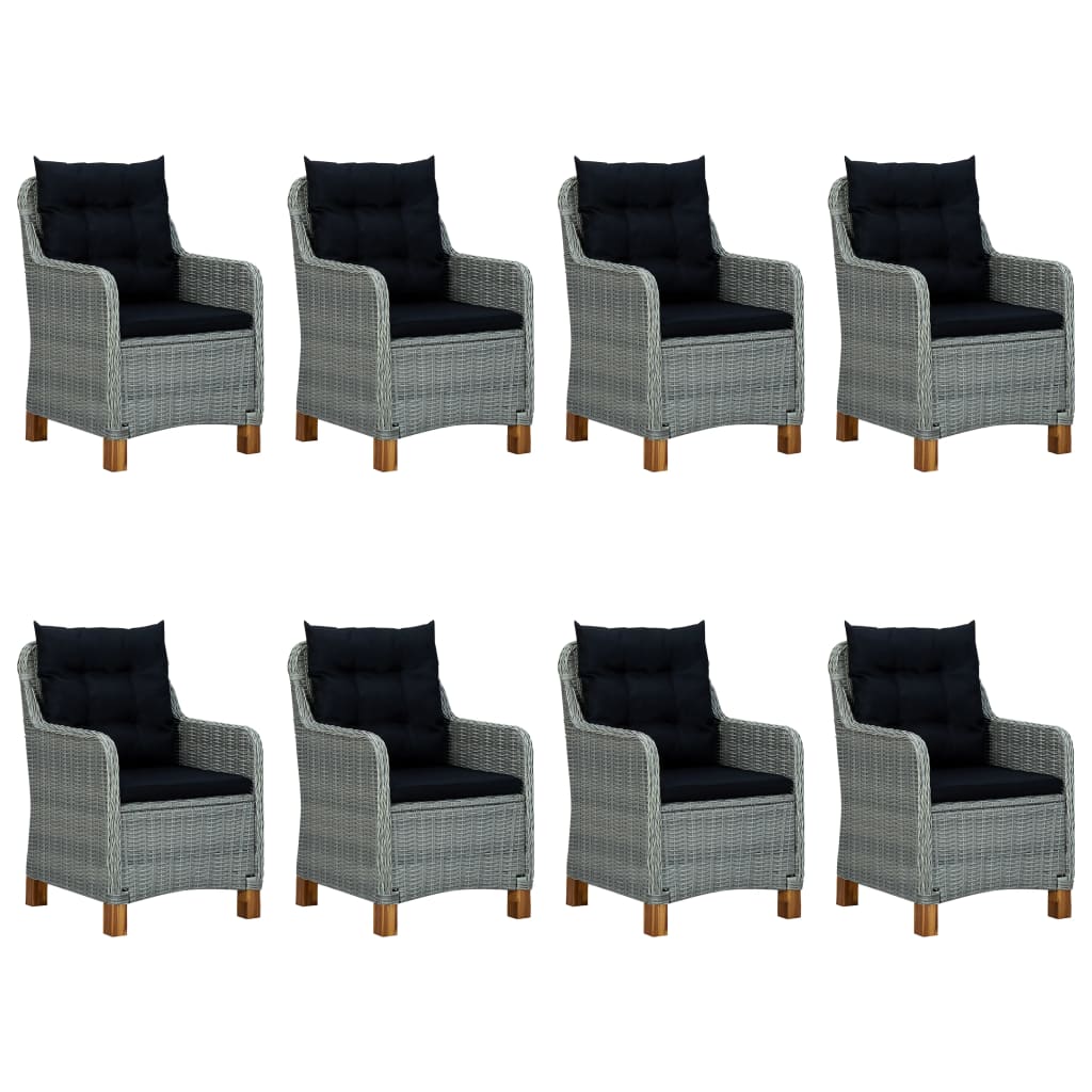 Mobilier à dîner 9 pcs avec coussins Résine tressée Gris clair