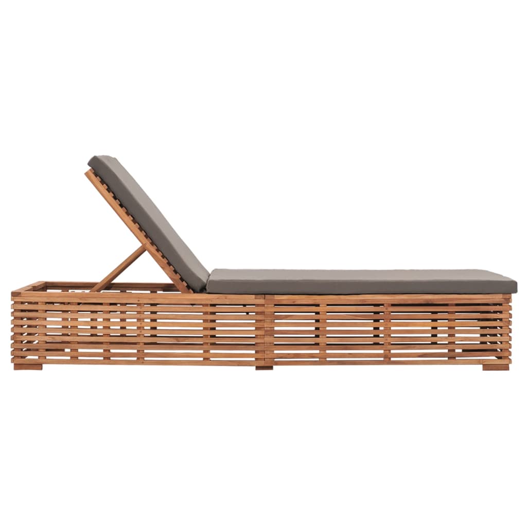 Chaise longue avec coussin gris foncé Bois de teck solide