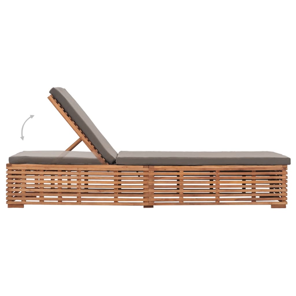 Chaise longue avec coussin gris foncé Bois de teck solide