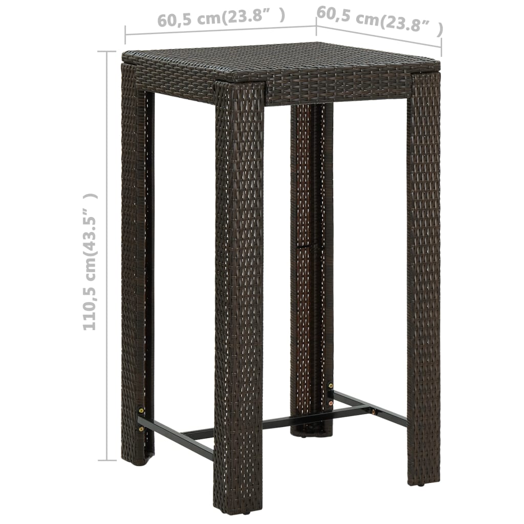 Meuble de bar de jardin 3 pcs et coussins Résine tressée Marron