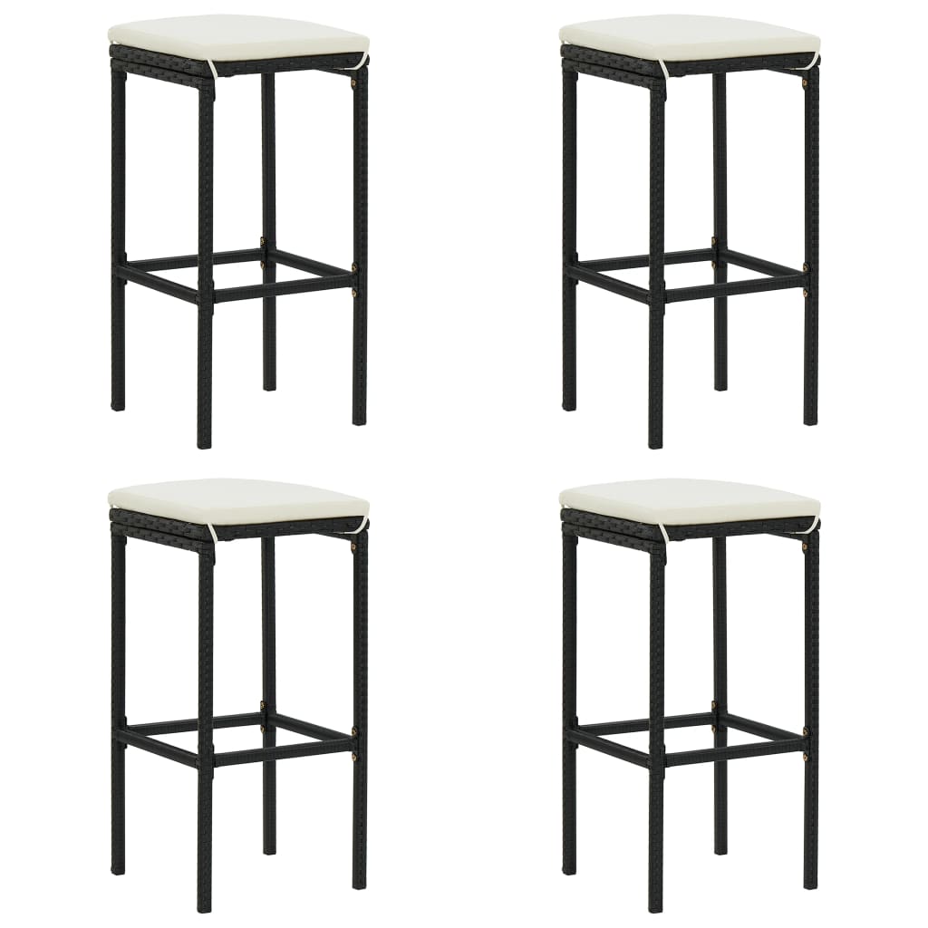 Ensemble de bar de jardin 5 pcs et coussins Résine tressée Noir