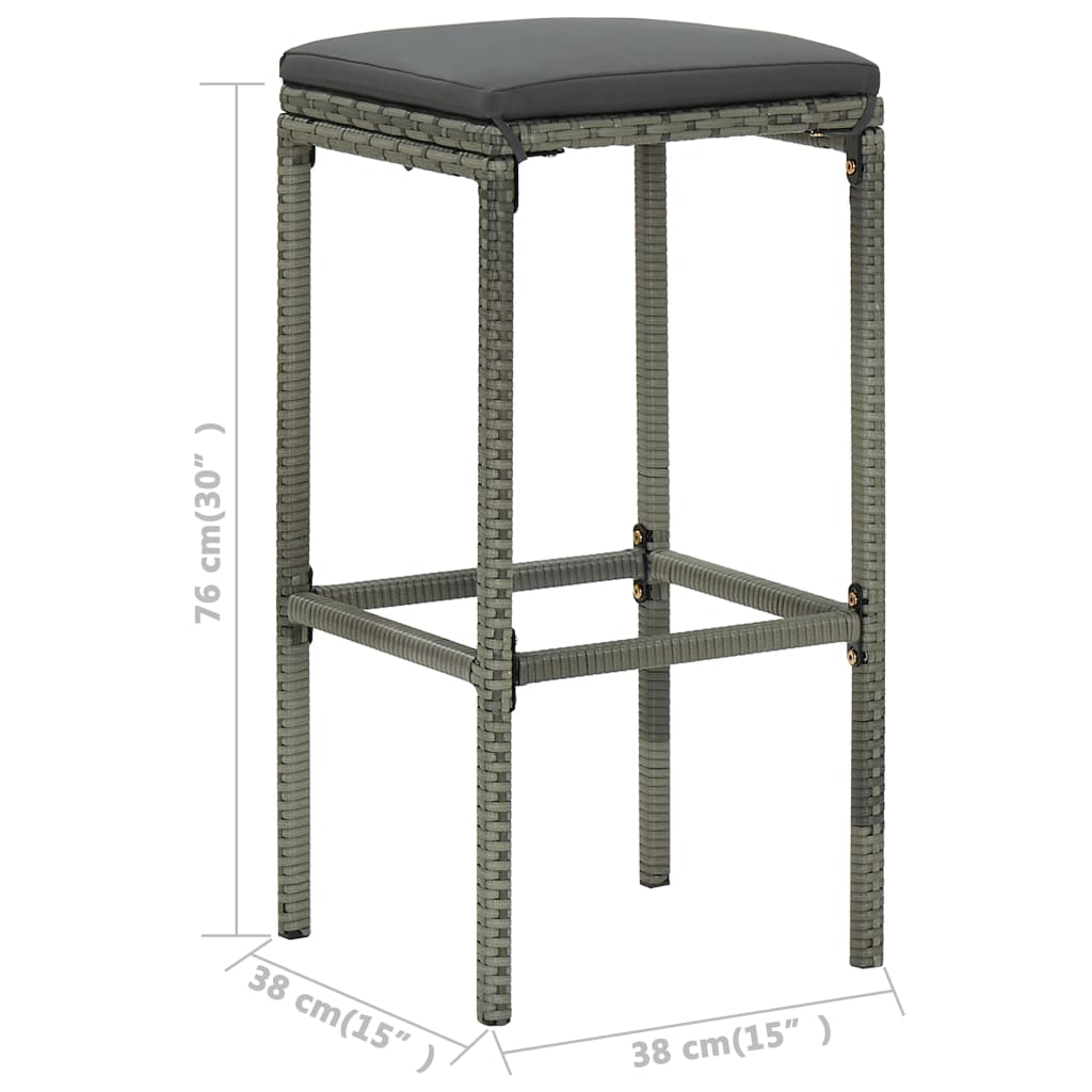 Ensemble de bar de jardin 7 pcs et coussins Résine tressée Gris