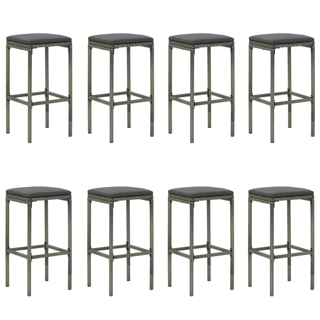 Ensemble de bar de jardin 9 pcs et coussins Résine tressée Gris