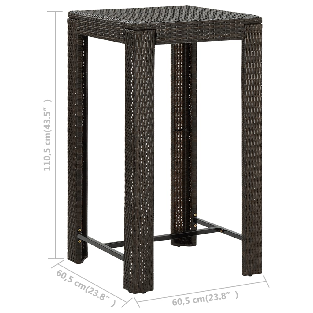 Jeu de bar de jardin 5pcs avec accoudoirs Résine tressée Marron
