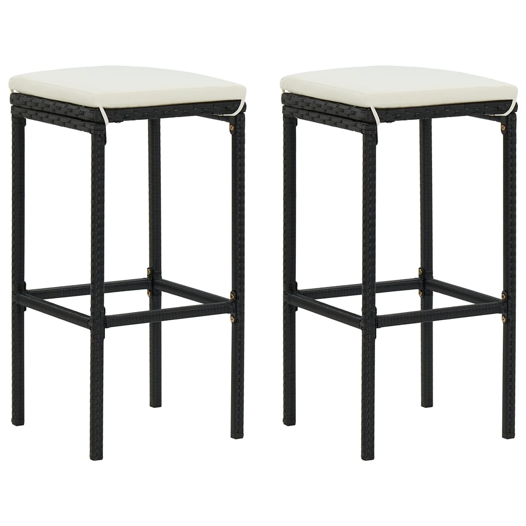 Ensemble de bar de jardin 3 pcs et coussins Résine tressée Noir