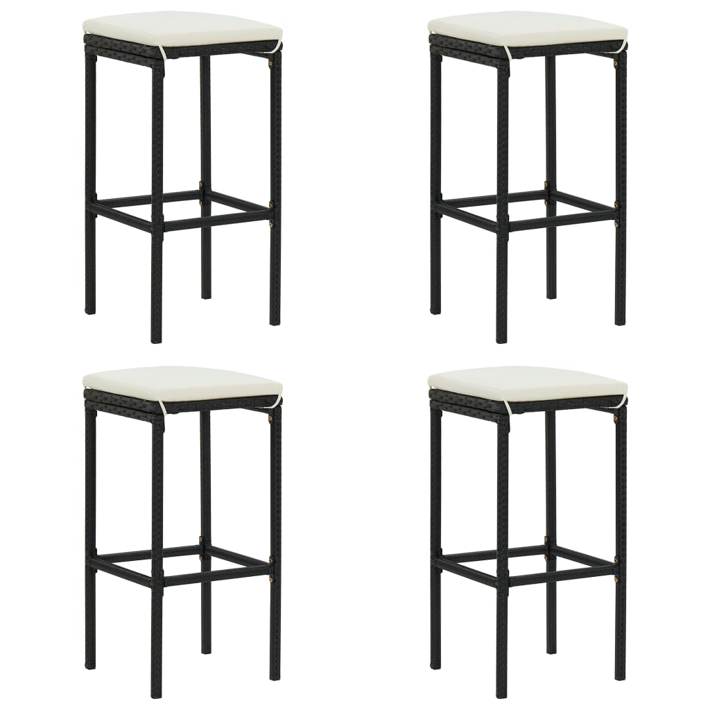 Ensemble de bar de jardin 5 pcs et coussins Résine tressée Noir
