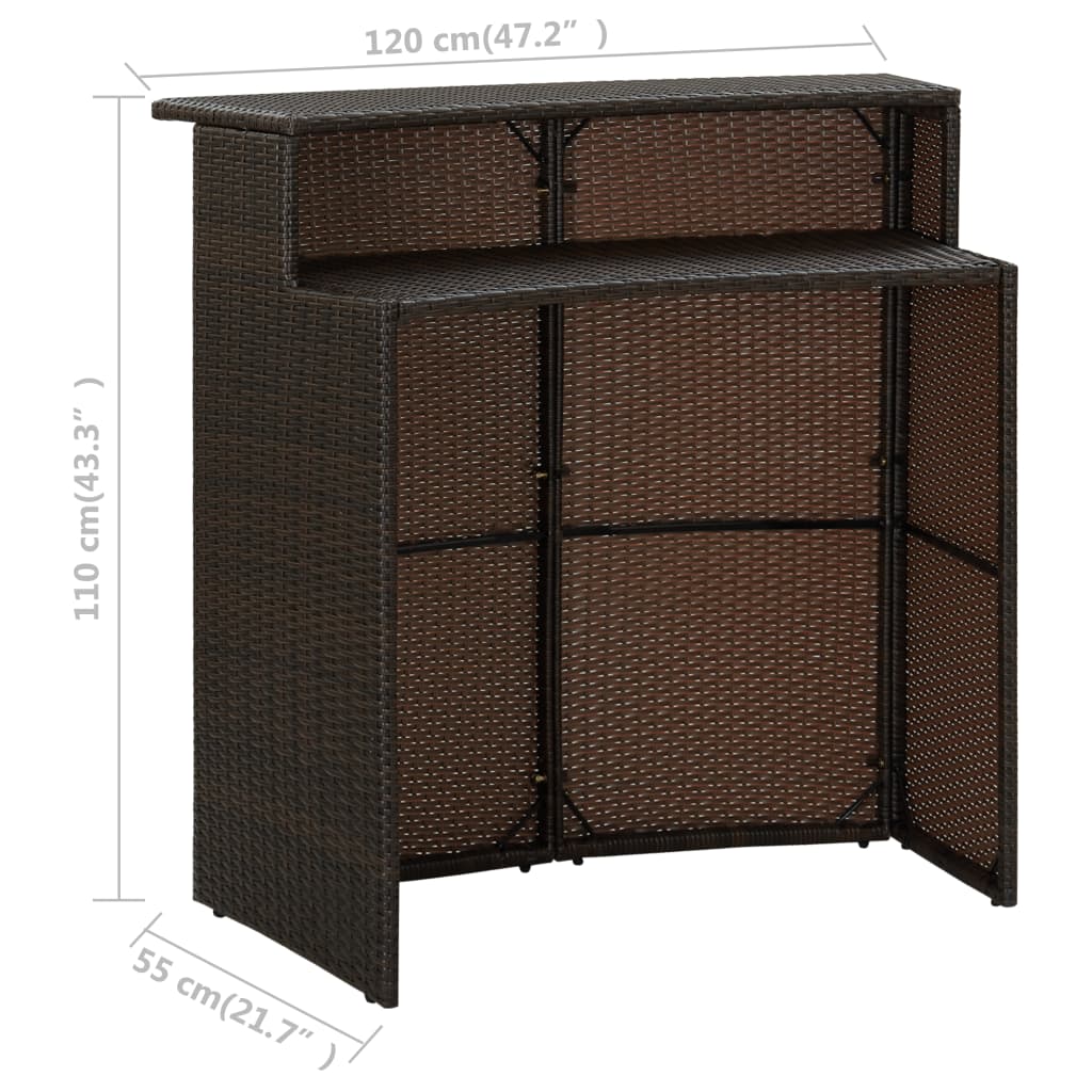 Ensemble de bar de jardin avec coussins 3 pcs Marron