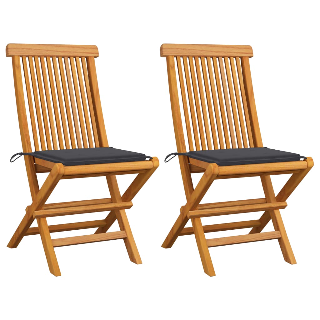 Chaises de jardin avec coussins anthracite 2 pcs Bois de teck