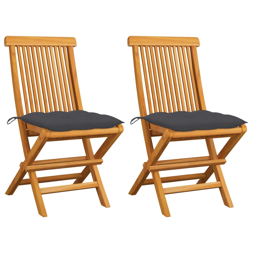 Chaises de jardin avec coussins anthracite 2 pcs Bois de teck