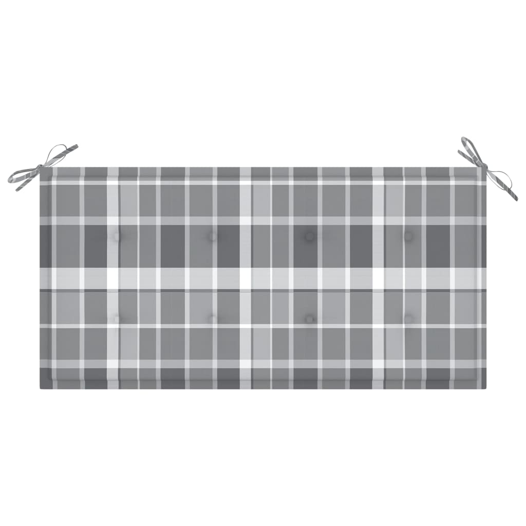 Banc de jardin avec coussin à carreaux gris 112 cm Teck massif