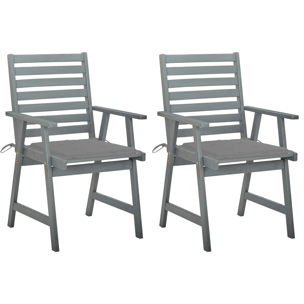 Chaises à dîner d'extérieur 2 pcs avec coussins Acacia massif