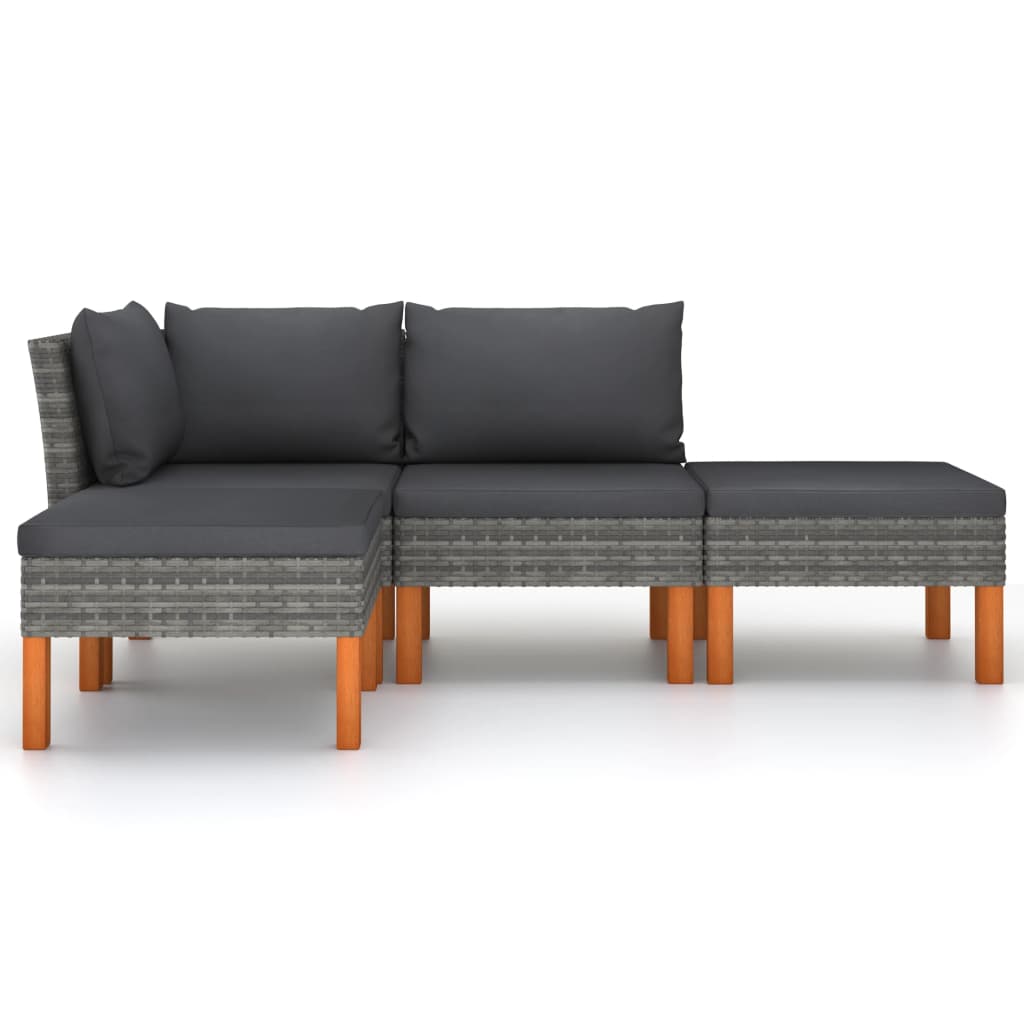Salon de jardin 4 pcs avec coussins Résine tressée Gris