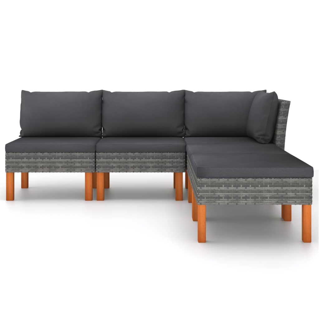 Salon de jardin 5 pcs avec coussins Résine tressée Gris