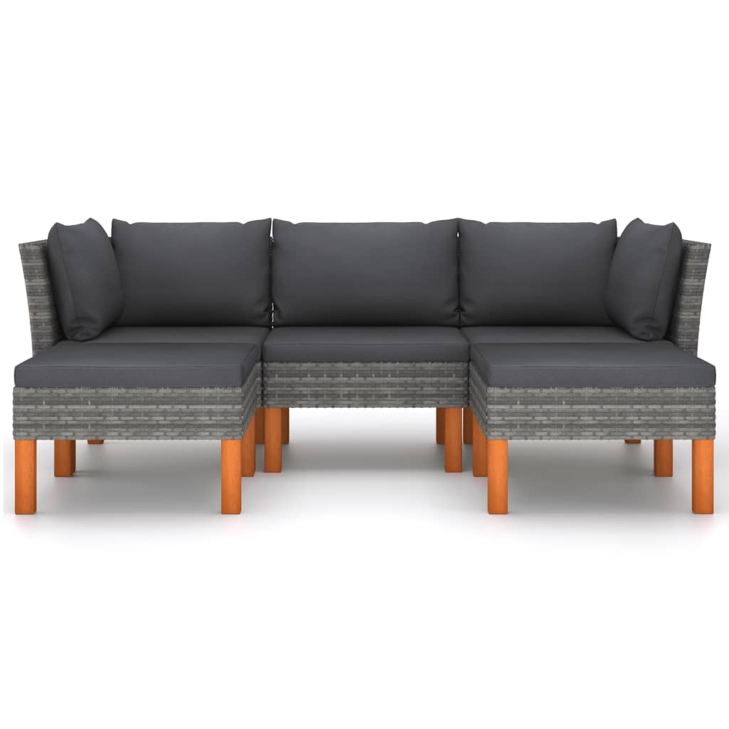 Salon de jardin 5 pcs avec coussins Résine tressée Gris