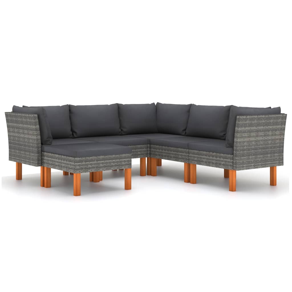 Salon de jardin 6 pcs avec coussins Résine tressée Gris