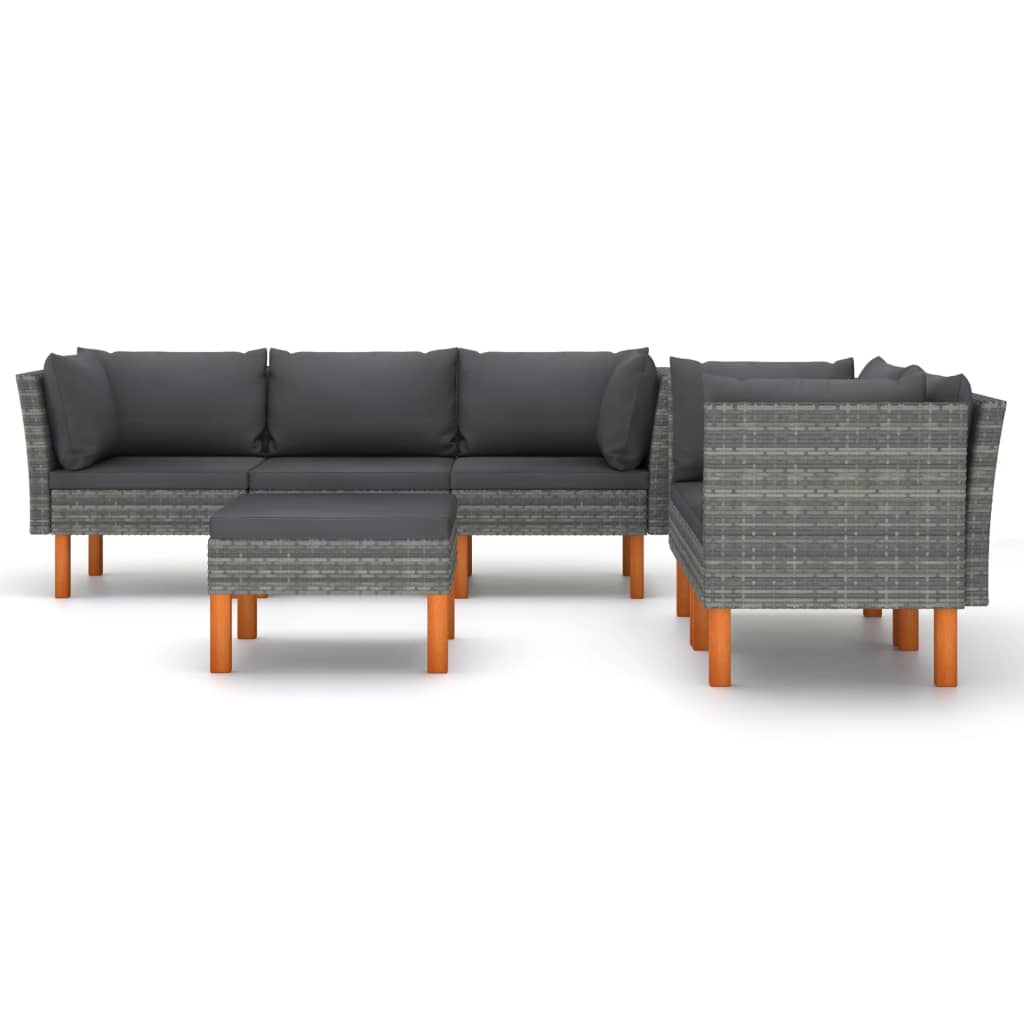 Salon de jardin 6 pcs avec coussins Résine tressée Gris