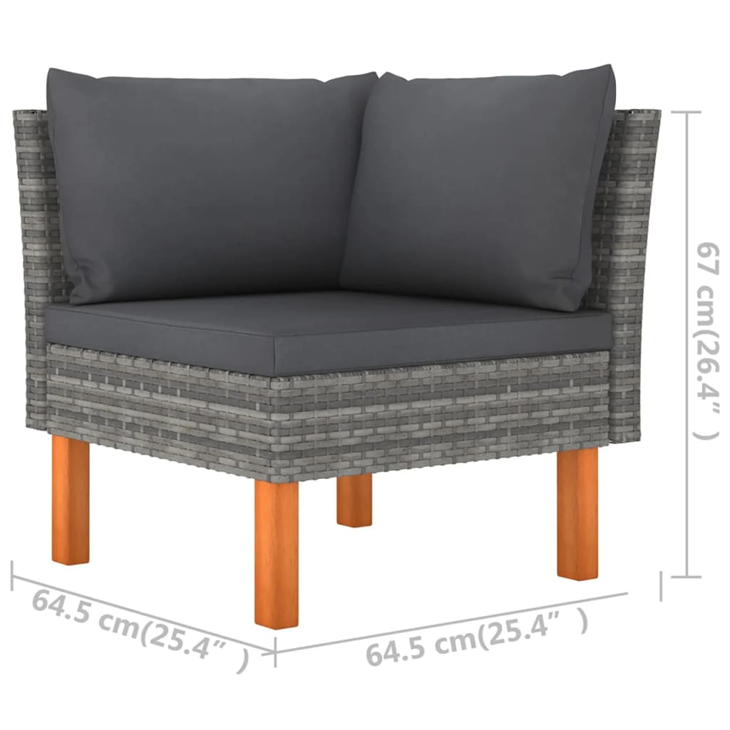 Salon de jardin 6 pcs avec coussins Résine tressée Gris