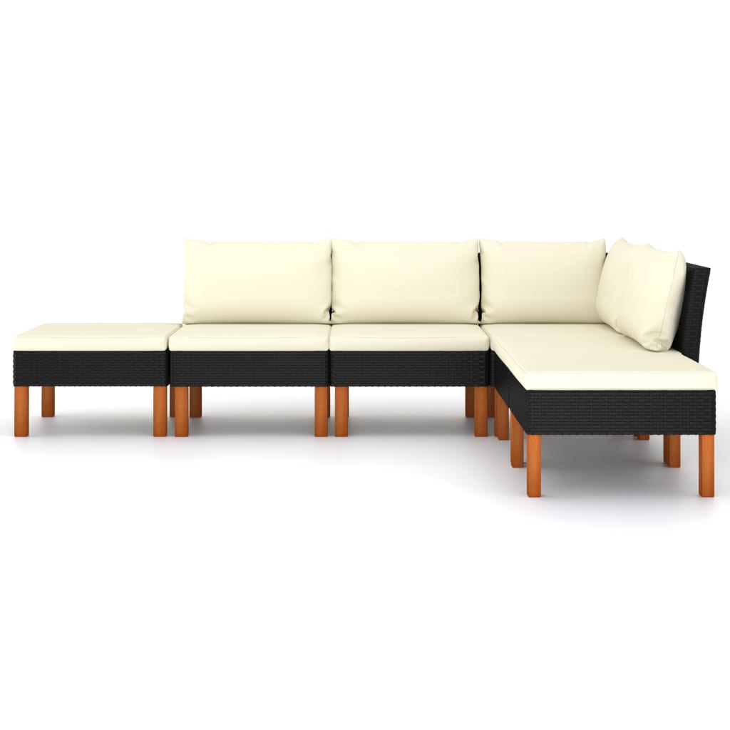 Salon de jardin 6 pcs avec coussins Résine tressée Noir