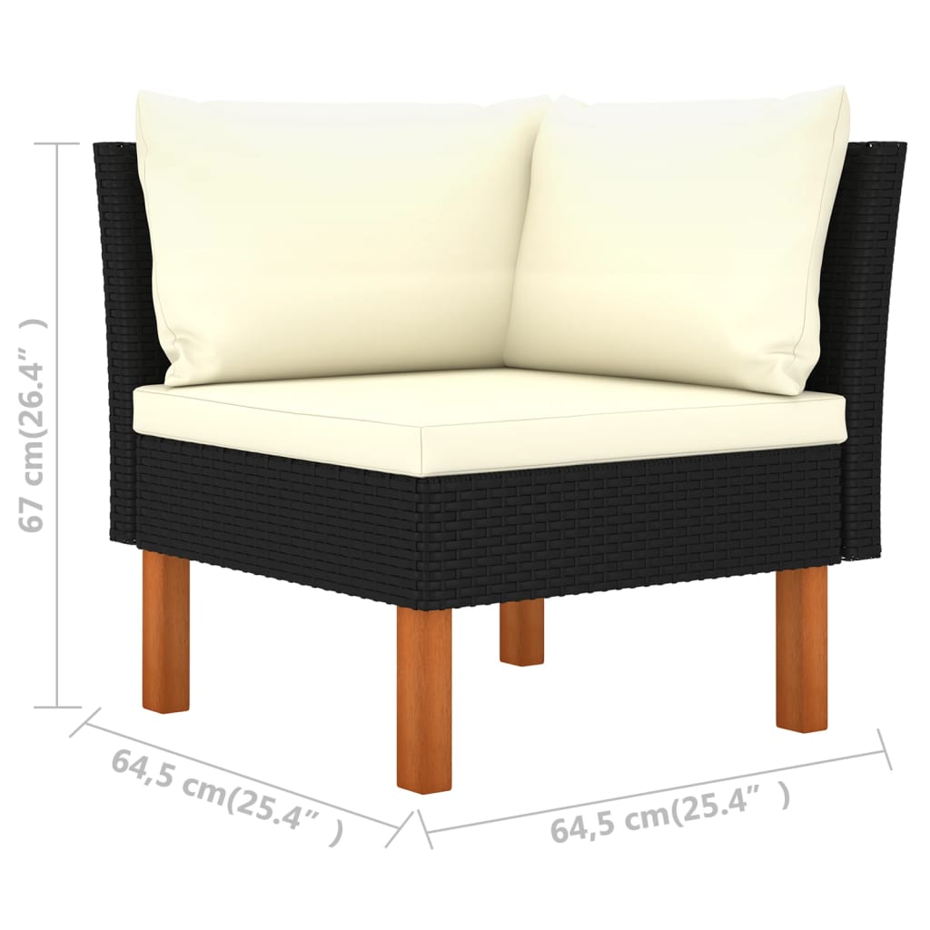 Salon de jardin 6 pcs avec coussins Résine tressée Noir