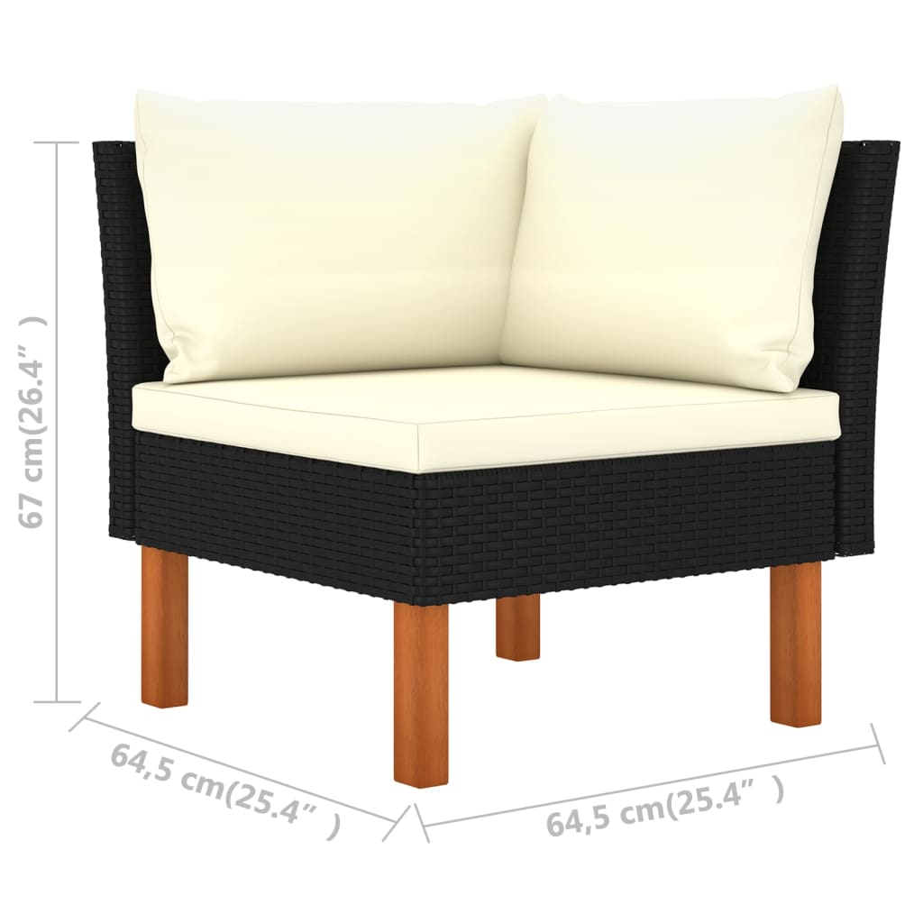Salon de jardin 6 pcs avec coussins Résine tressée Noir