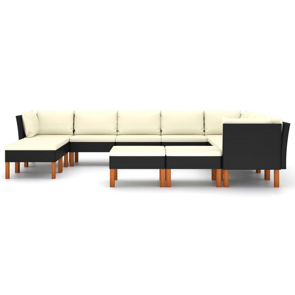 Salon de jardin 12 pcs avec coussins Résine tressée Noir