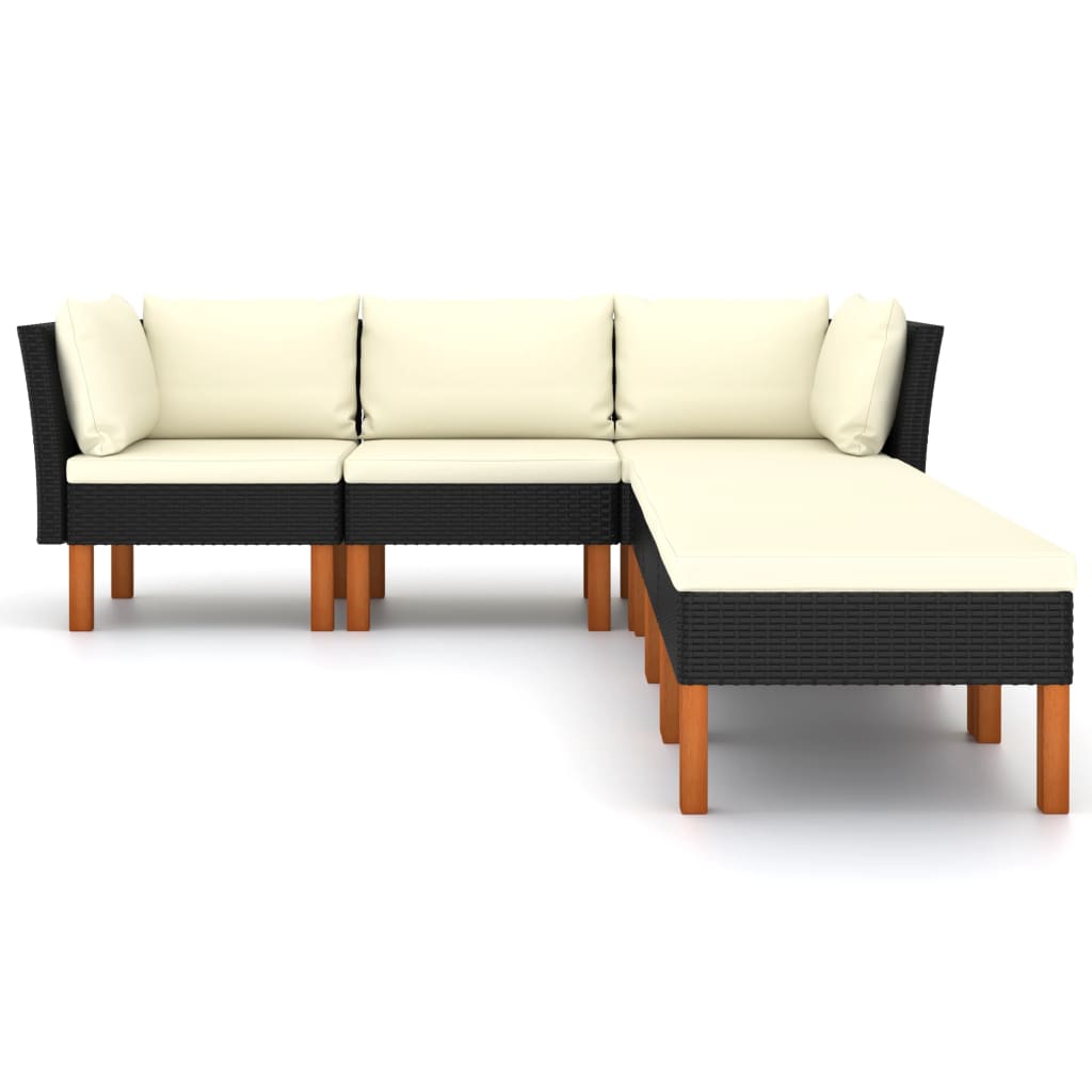Salon de jardin 6 pcs avec coussins Résine tressée Noir