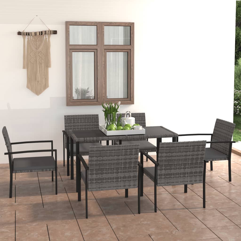 Ensemble de salle à manger de jardin 7 pcs Résine tressée Gris