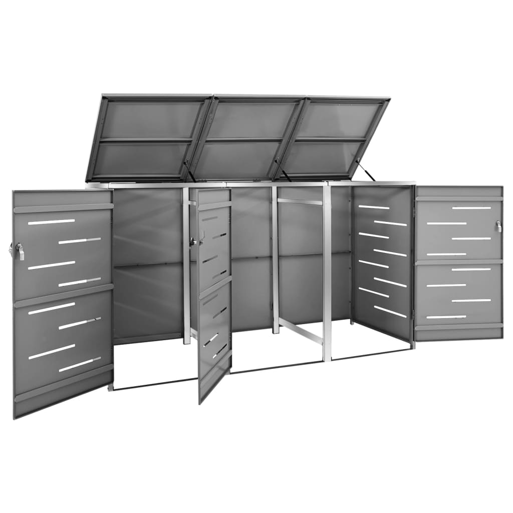 Abri pour trois poubelles 207x77,5x115 cm Inox