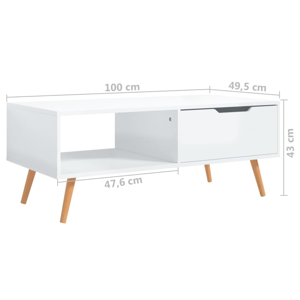 Table basse Blanc brillant 100x49,5x43 cm Aggloméré