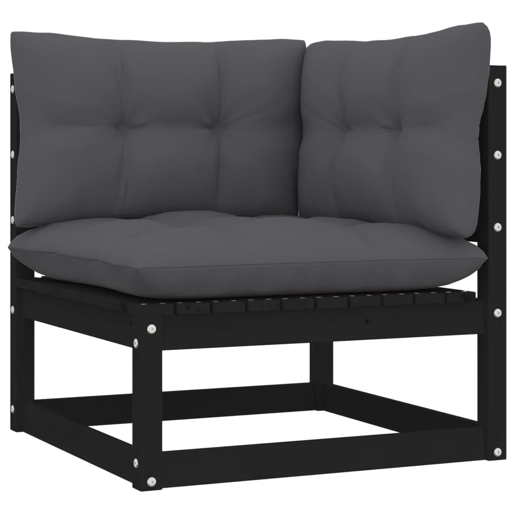 Canapé d'angle de jardin coussins anthracite Bois de pin massif