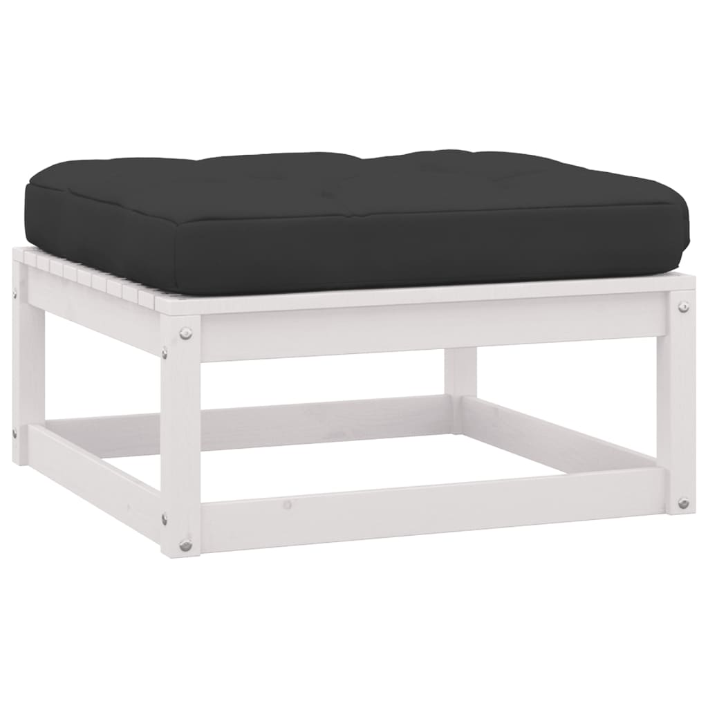 Repose-pieds de jardin avec coussins 2 pcs Blanc Bois de pin
