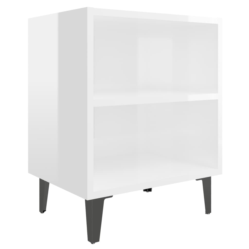 Tables de chevet pieds en métal 2 pcs Blanc brillant 40x30x50cm