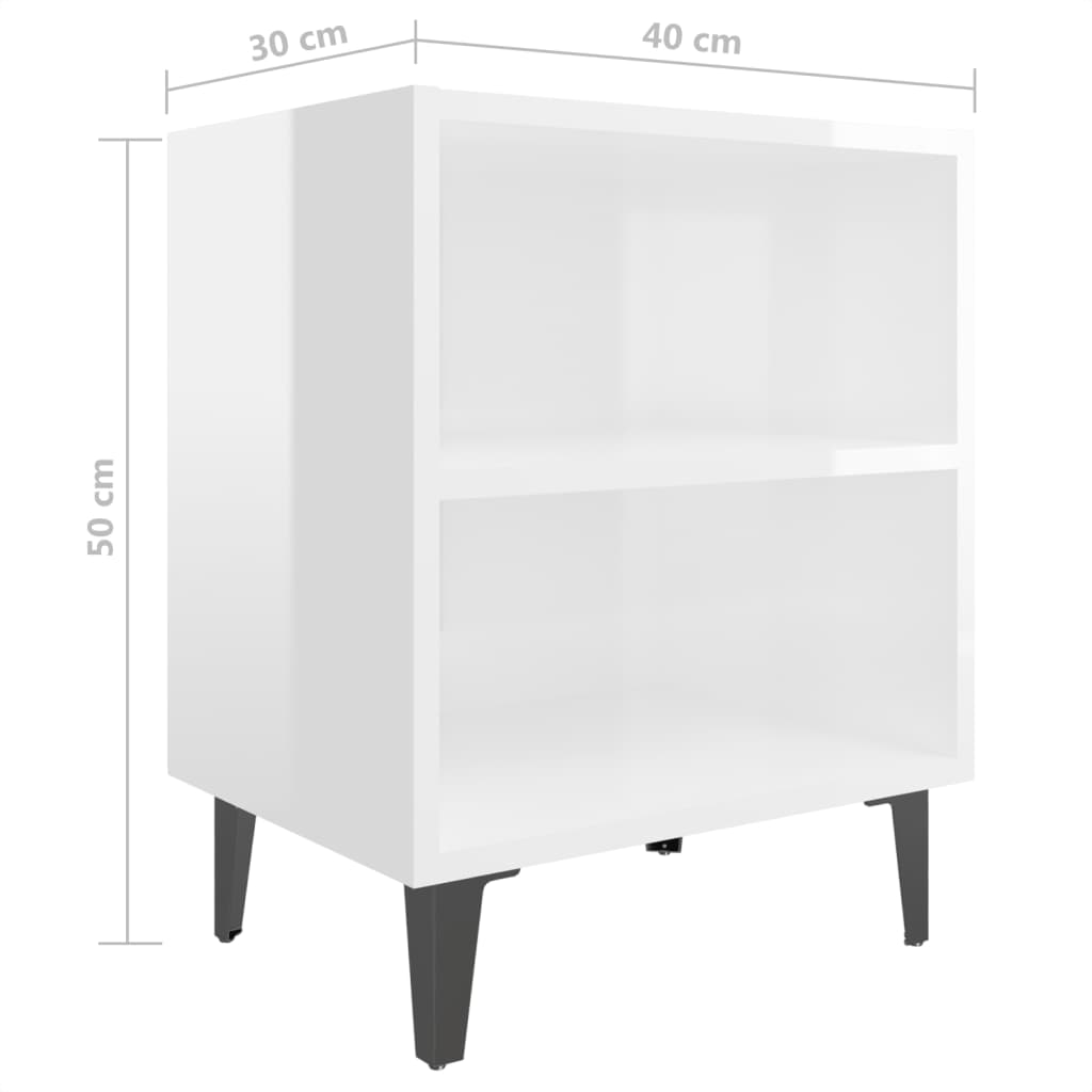 Tables de chevet pieds en métal 2 pcs Blanc brillant 40x30x50cm
