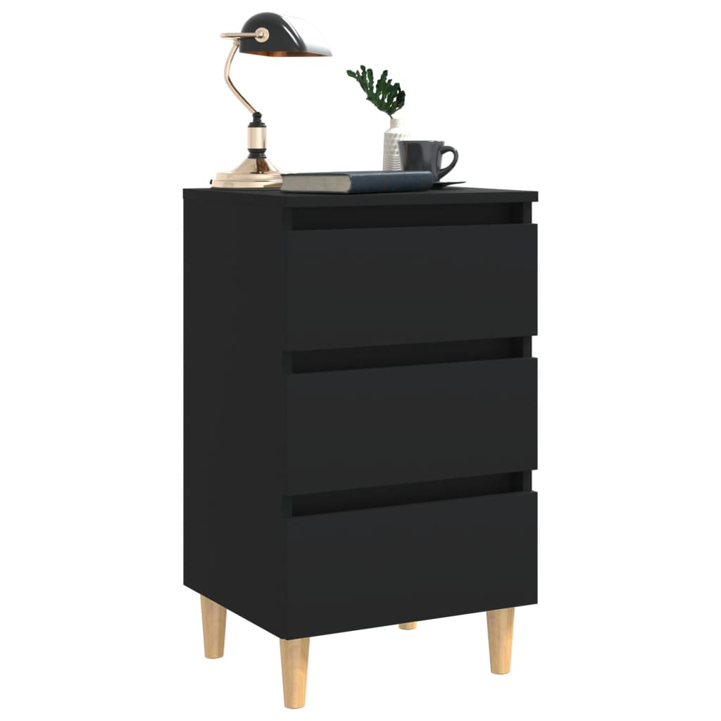 Tables de chevet avec pieds en bois 2 pcs Noir 40x35x69 cm
