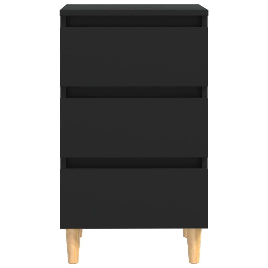 Tables de chevet avec pieds en bois 2 pcs Noir 40x35x69 cm