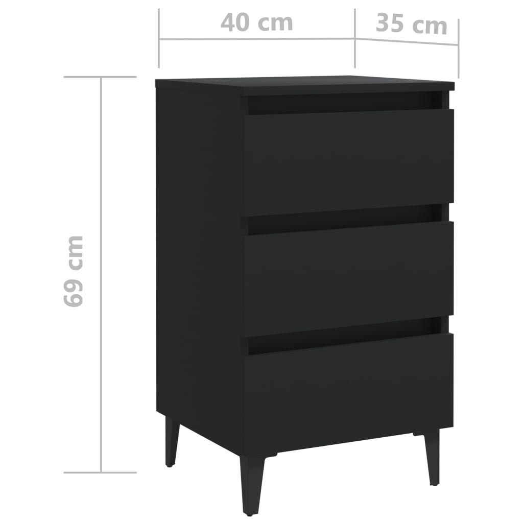Table de chevet avec pieds en métal Noir 40x35x69 cm