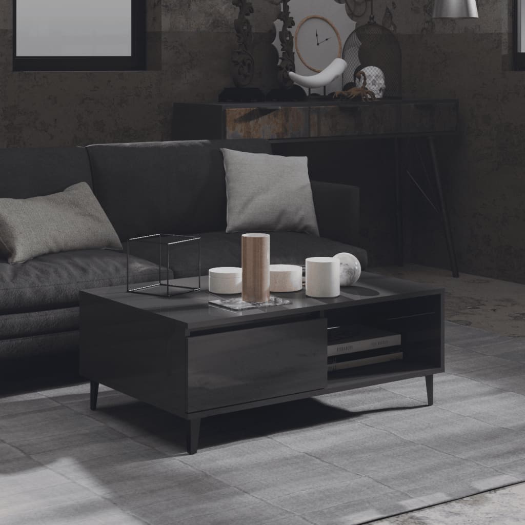 Table basse Gris brillant 90x60x35 cm Aggloméré
