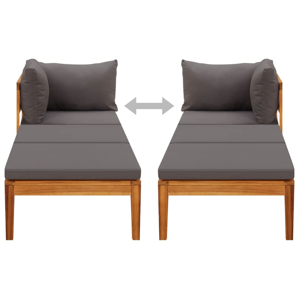 Chaise longue avec 1 accoudoir Gris foncé Bois d'acacia solide