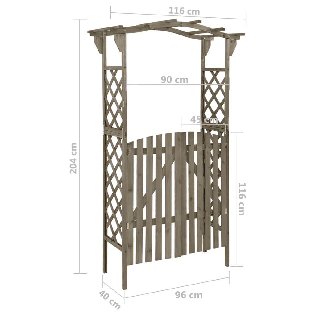 Pergola avec portail 116x40x204 cm Gris Bois de sapin massif
