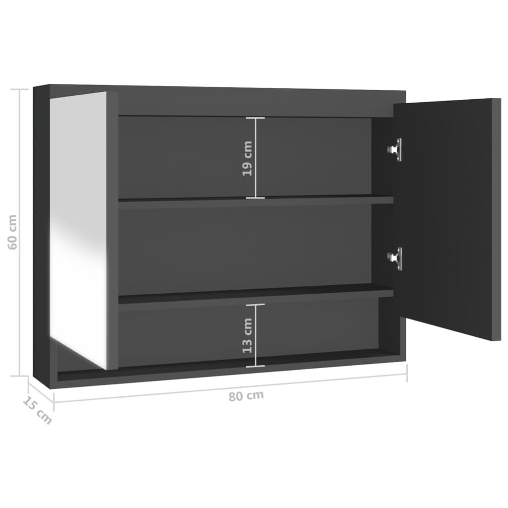 Armoire à miroir de salle de bain 80x15x60 cm MDF Anthracite